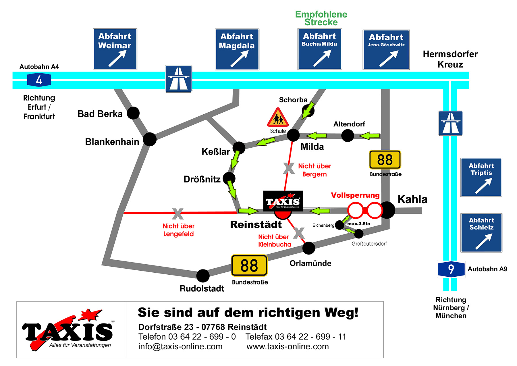 Anfahrt zu TAXIS Zeltverleih nähe Jena
